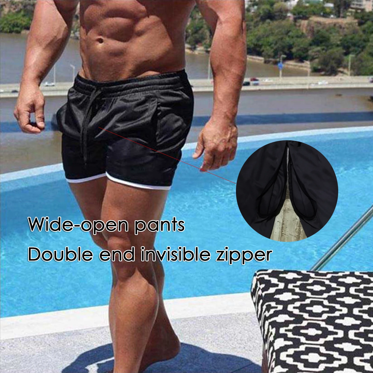 Summer Run Open-Seat Pants Men\'s Gym Shorts Fitness Pants Leisure Stylish Beach Three-Point Quick-Drying Shorts Fashion Sexy