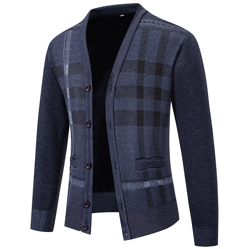 Neue Herbst Männer V-Ausschnitt Plaid Cardigans Business Casual Strick pullover Qualität männliche Outwear schlanke Pullover Cardigans Größe 3x