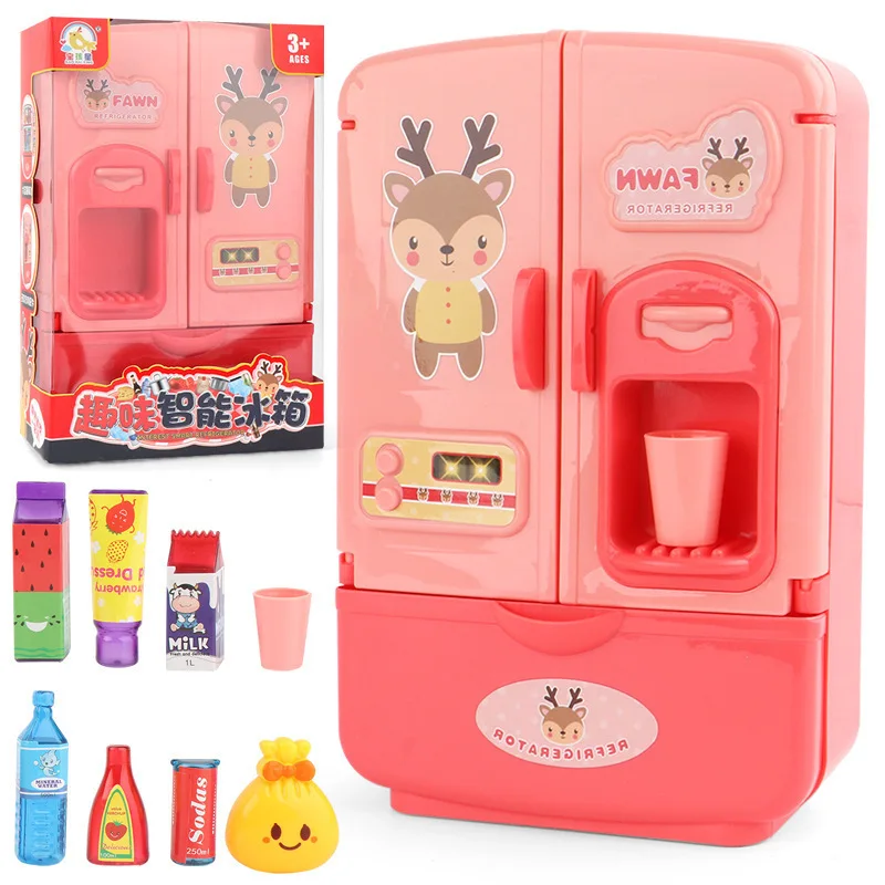 Children's play house simulation refrigerator kitchen toy double door mini appliance girl smart refrigerator toy