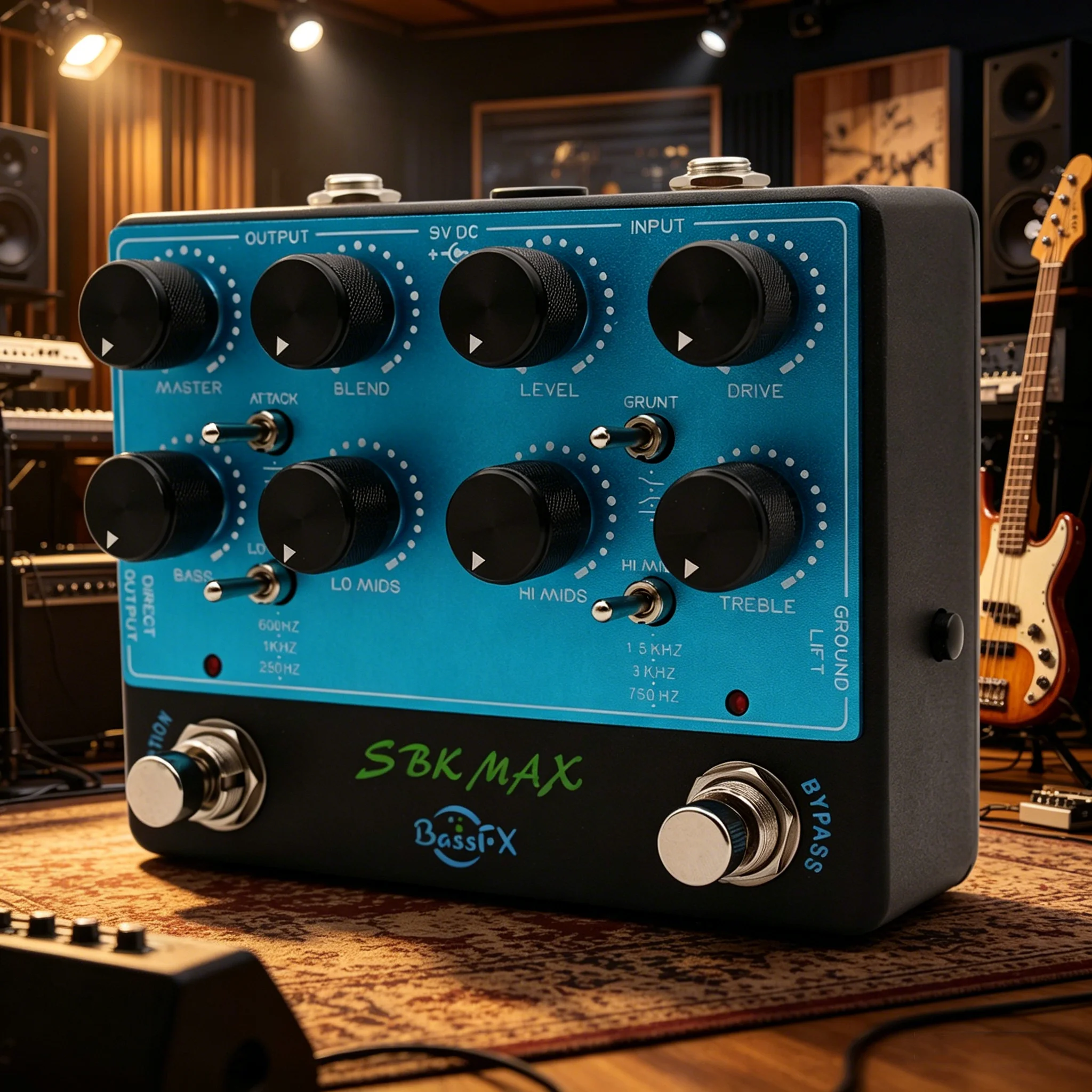Fanmuzk SBK MAX Bass Preamp Pedal Active DI with 4-Band EQ, Distortion Overdrive Speaker Simulator XLR Output For Bass Stage Acc