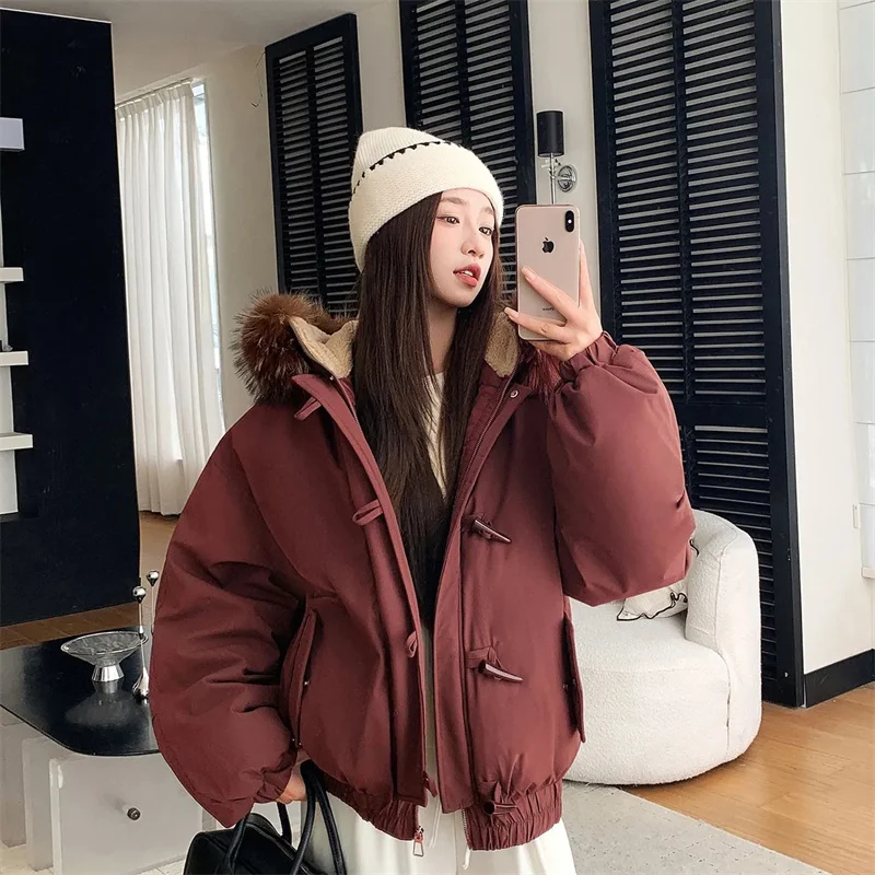 Doudoune chaude dames Pai surmonter hiver 2025 nouveau manteau rembourré en coton femmes Parkas corne à capuche manteau grand col de fourrure pardessus
