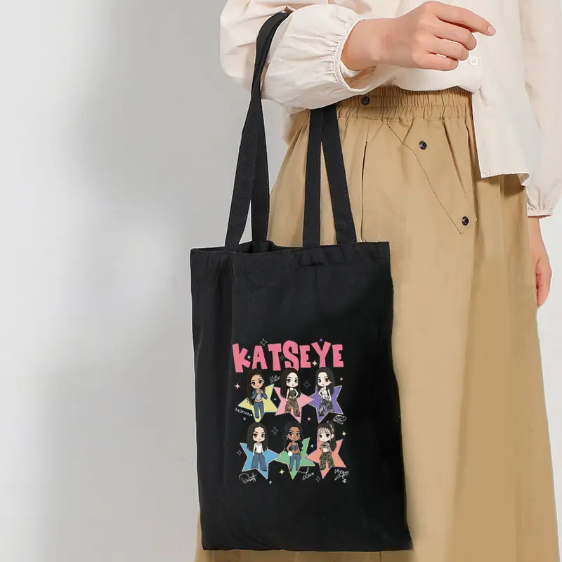 Q Version KATSEYE World Tour Women Large Capacity Tote Bag Multi Functional Travel Bags Fashion Shopping Bags Kpop Fan Gifts