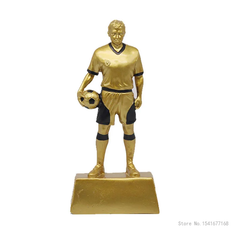 Resin Football Player Trophy Statue Soccer Figurines Home Office Desk Decoration Football Fan Gift Souvenir Gold Silver Bronze