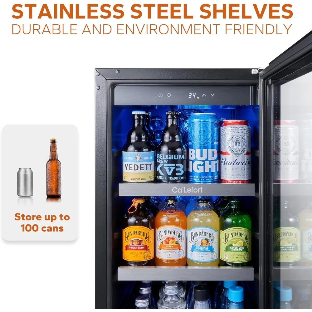 Refrigerador de bebidas con pantalla Digital inteligente, refrigerador con capacidad de 100 latas, para refrescos, cerveza, zona única con toque moderno, 34 °-54 ° F