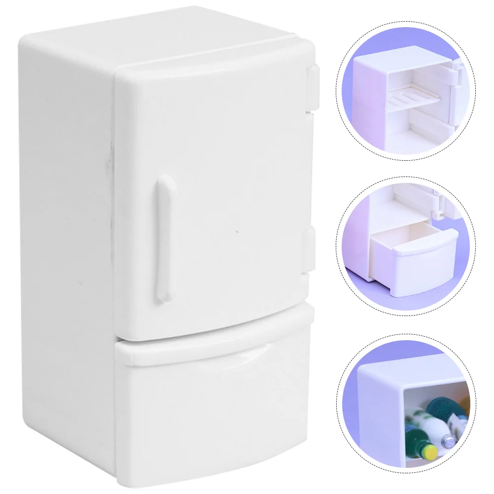 

Artificial Flower Play Kitchen Accessory Furniture Refrigerator Mini Wood Freezer Plastic Miniature Model Dollhouse Fridge
