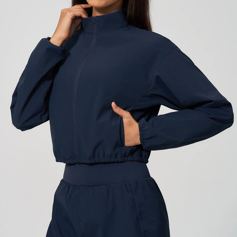 VITALINOVO Women's Lightweight Athletic Workout Jackets Long Sleeve Stand Collar Full Zip Gym Running Outdoor Jacket with Pocket