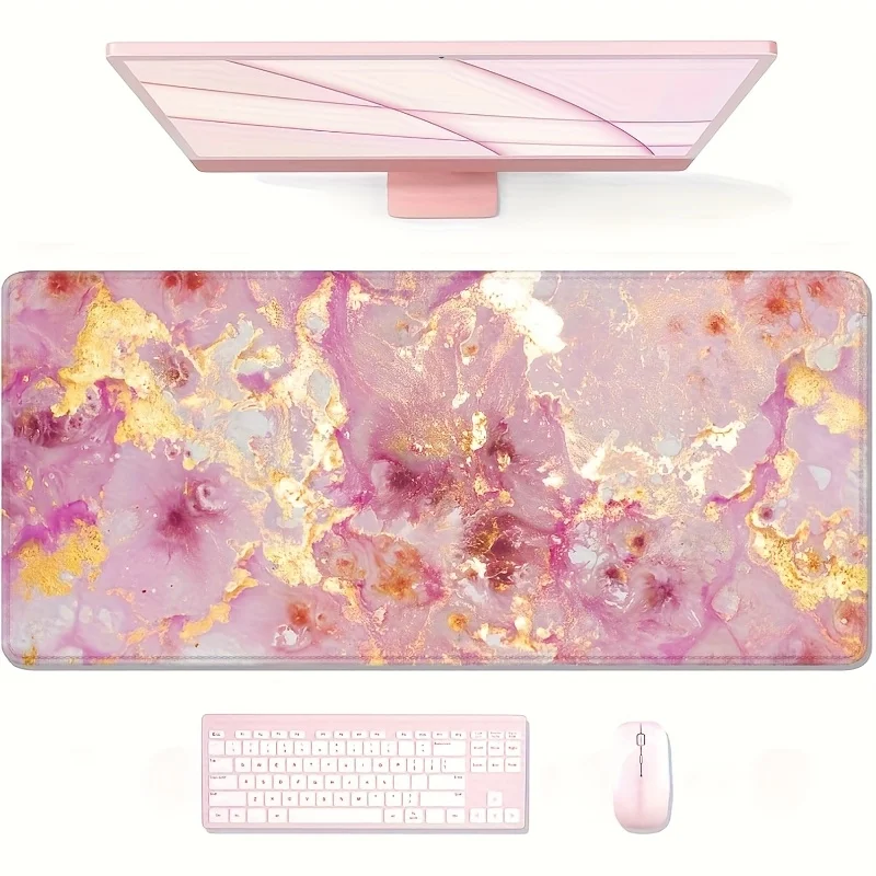 Large Pink Marble Desk Mat Rubber Gaming Mouse Pad with Rose Golden Design for PC Laptop and Office Computer Desk Mat Mouse mat
