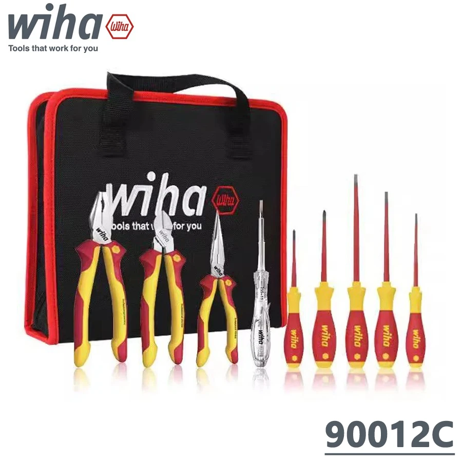 WIHA 90012C Electrician\'s Insulation Tool Set with Combination Pliers Set Screwdriver Set Electrical Test Pen Black Tool Bag