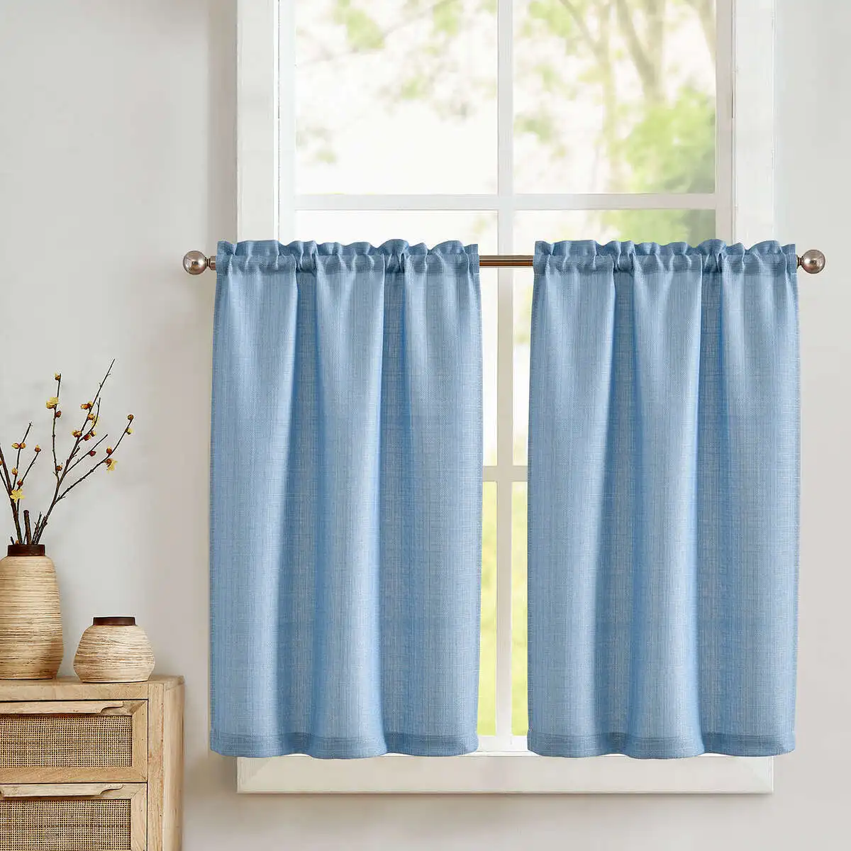 

JINCHAN 28*24inch Kitchen Curtains Linen Textured Cafe Curtain Farmhouse Country Light Filtering Short Window Drapes Rod Pocket