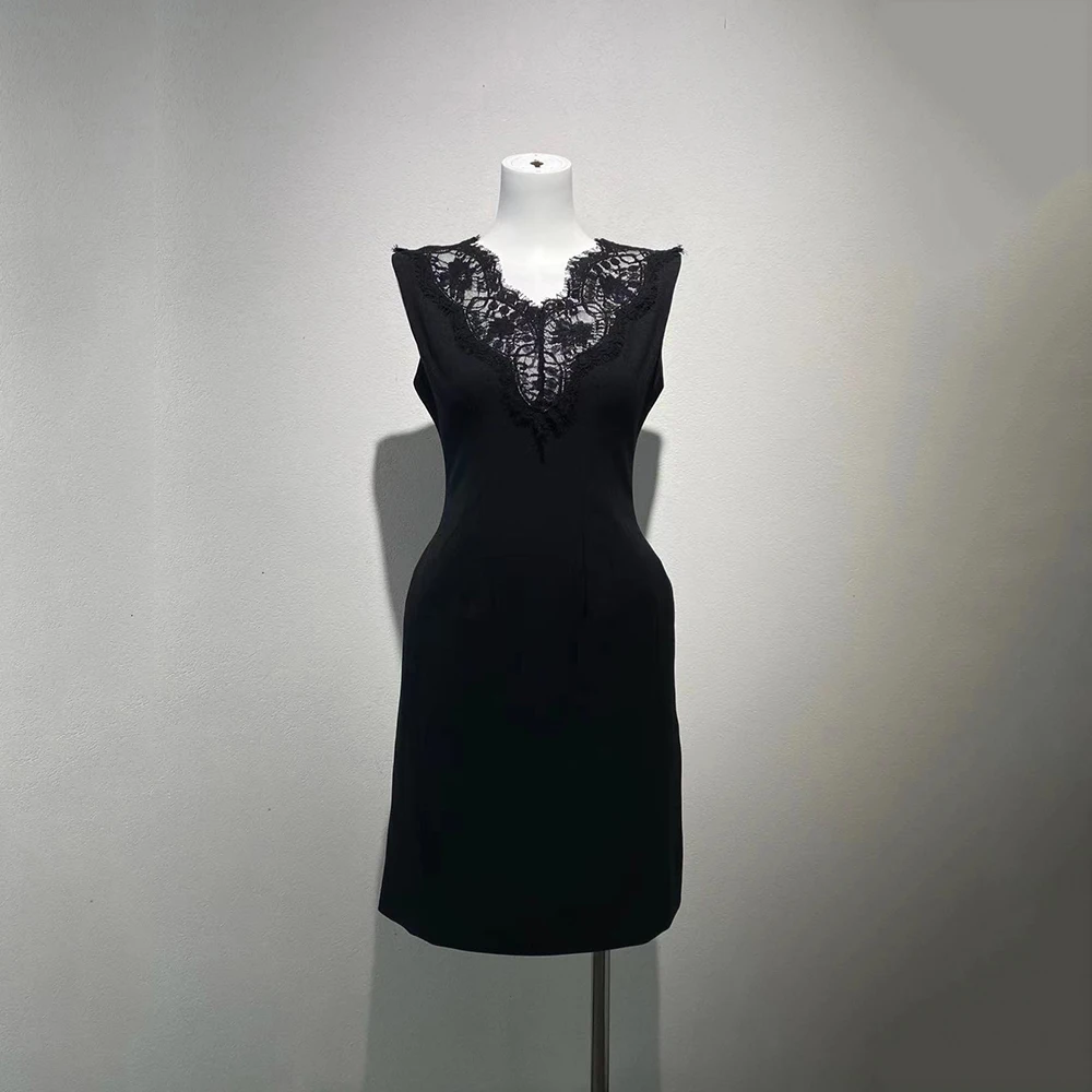 

Тонкое женское платье с завязками на талии Y2k, кружевное длинное платье с длинными рукавами, элегантное платье без рукавов с v-образным вырезом, новинка весны и лета 2023 г.