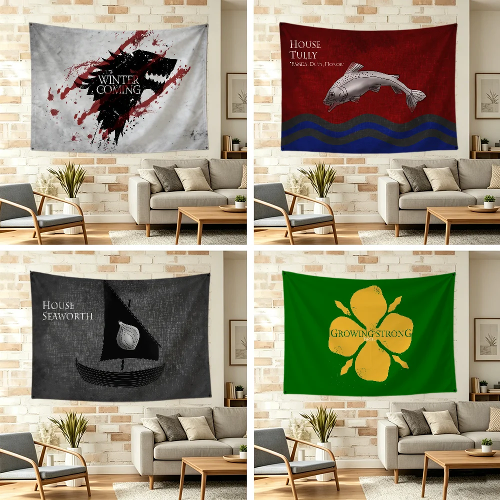 Bandera con el logo de la familia de Juego de Tronos para acampar al aire libre, bar, picnic, fiesta, decoración del hogar, adorno, pancarta