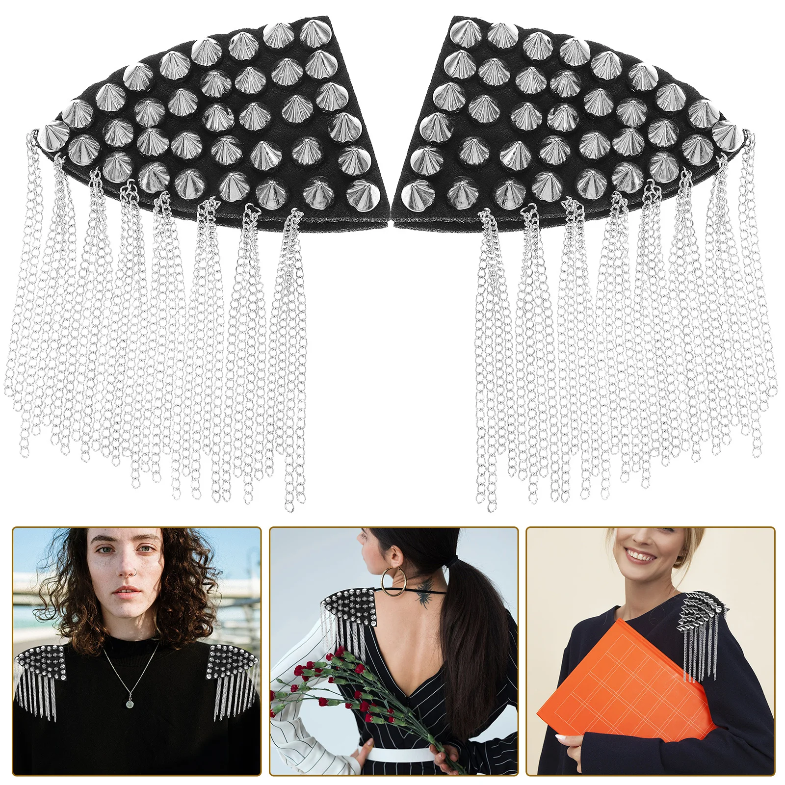 

2Pcs Rivet Shoulder Epaulettes Tassel Chain Badge Shoulder Jewelry Costume Accessories for Wedding Birthday Prom Stage