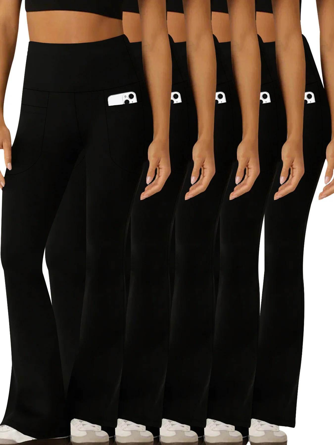 

5 пар женских брюк-клеш с высокой талией, очень мягких, с карманами, с эффектом утягивания живота, непрозрачных, для йоги, бега, дома и повседневной носки