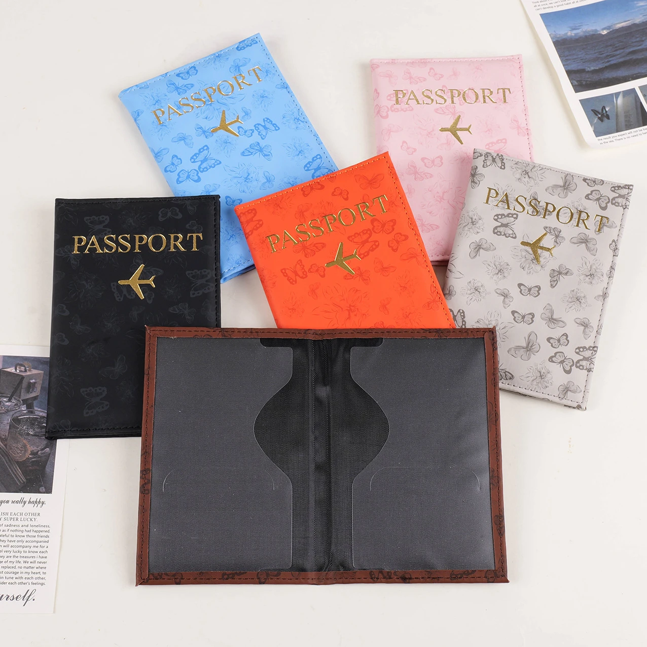 Butterfly Pattern PU Passport Protective Cover Leather Skin Feeling Business Travel Passport Bag Boarding Passport Holder