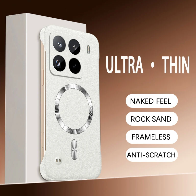 Magnetic Frameless Sand Rock Matte Case For Magsafe XIAOMI 17 15 14 13 13T 12 11 10 Ultra Pro Max Lite Ultra Thin Hard Cover
