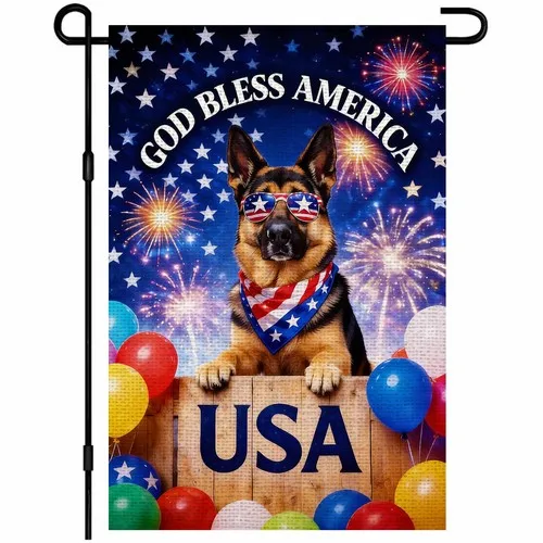 4th of July German Shepherd Yard Flag Patriotic Garden Flag 12 x 18 Inch Doub... YYZ