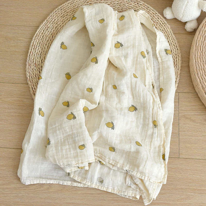 Cherry Lemon Blueberry Muslin Baby Swaddle Blanket for Boys Girls Newborn Cotton Gauze Swaddling Wrap Receiving Blanket Unisex