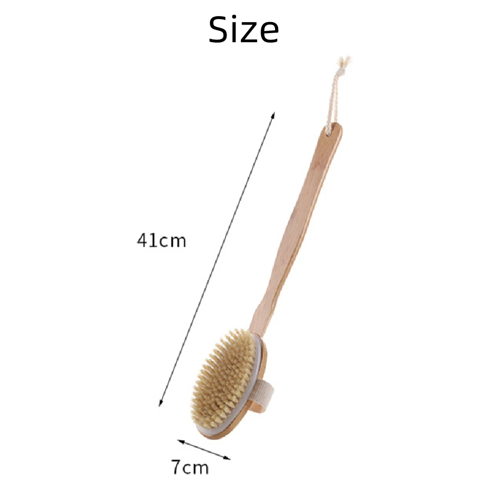 Long Wooden Handle Body Brush Removable Bristle Exfoliating Dry Skin Back Scrubber Shower Skin Spa Cleaning Massager Bathroom