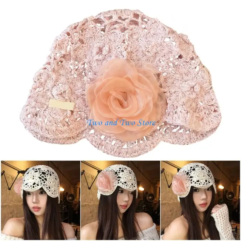 

HX6F Fashionable Dome Crochet Hat With Complex Flower Addition And Light Lace Motifs For Everyday Wear
