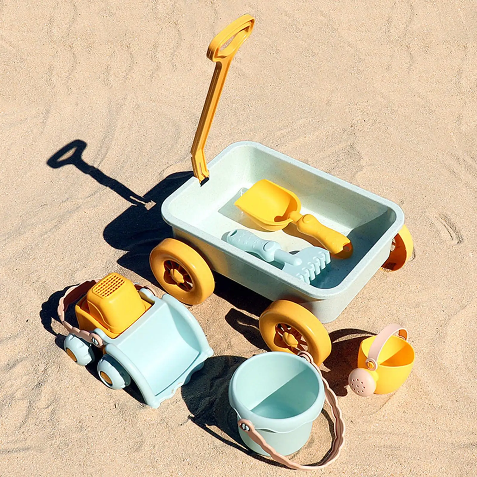 Beach Sand Toys Set with Water Can Dump Truck Hands on Skill Kids Wheelbarrow Beach Wagon Pull Toy for Outdoor Travel Park