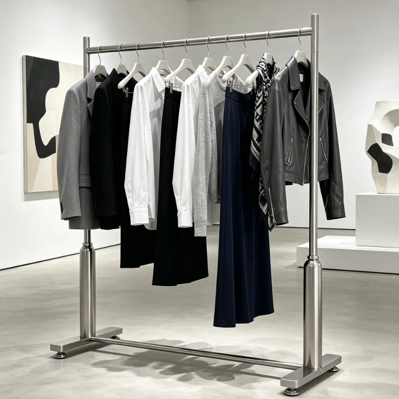 Fashion Clothing Display Rack Stainless Steel Garment Stand Smooth Finish Space Saving For Retail Shop Boutique Home Organizer