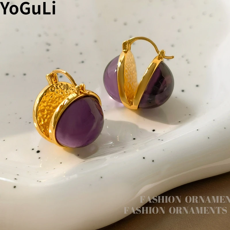 Trendy Jewelry Vintage Temperament Purple Glass Earrings For Girl Women Party Gifts Simply Design Accessories