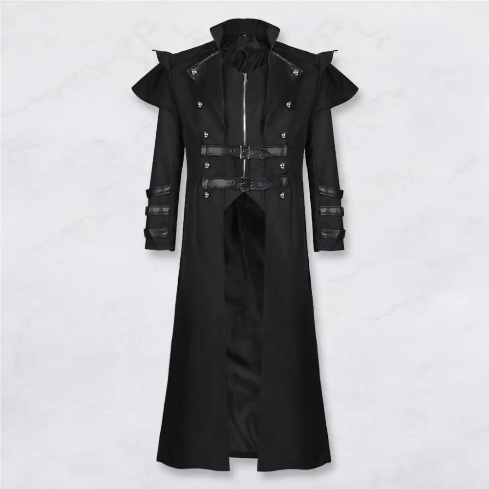 

Zipper Closure Men Jacket Medieval Royal Gothic Steampunk Cosplay Men's Coat for Halloween Stage Show Performance Retro Color