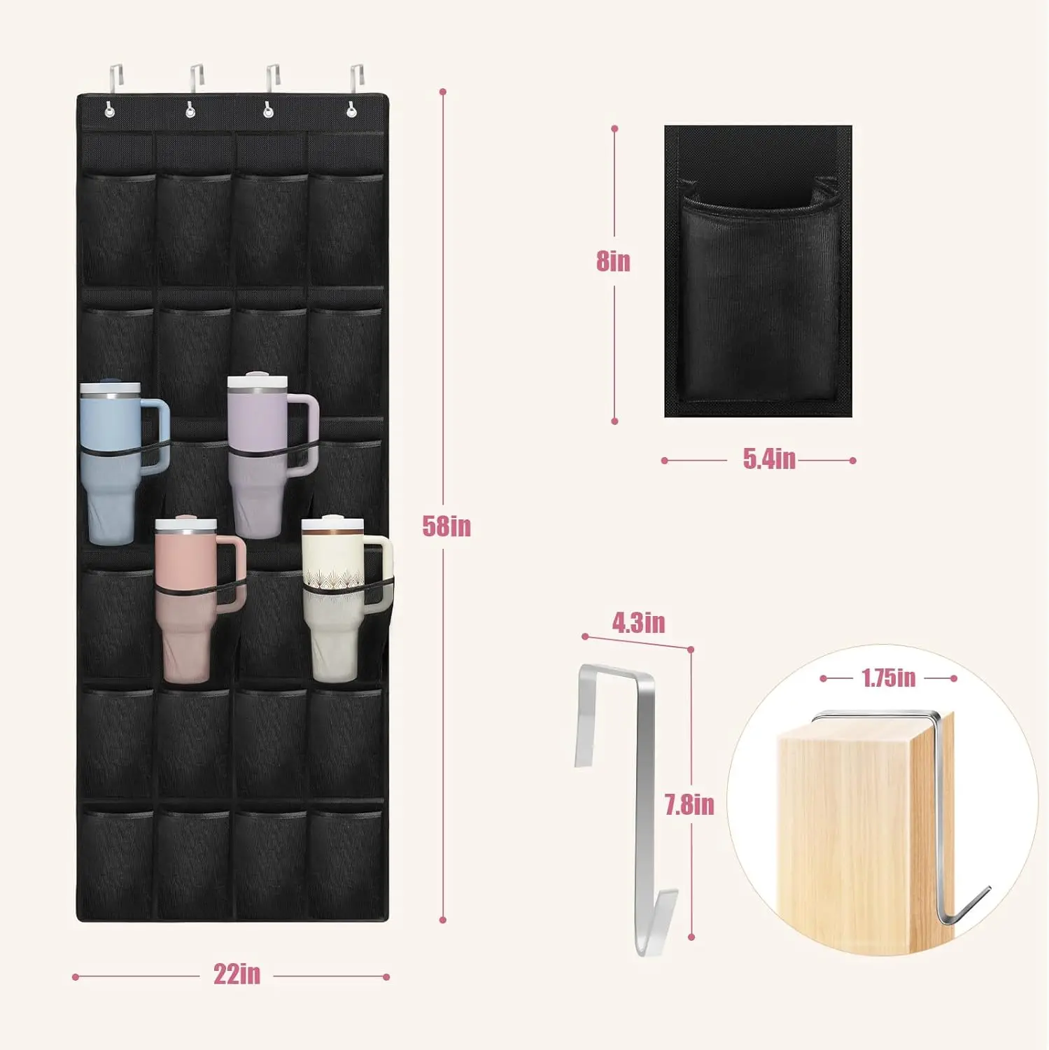 1 Pcs Cup Organizer for Stanley Cup，24 Pockets Large Capacity Cups Holder for Stanley Tumbler, Portable Foldable Hanging Bag