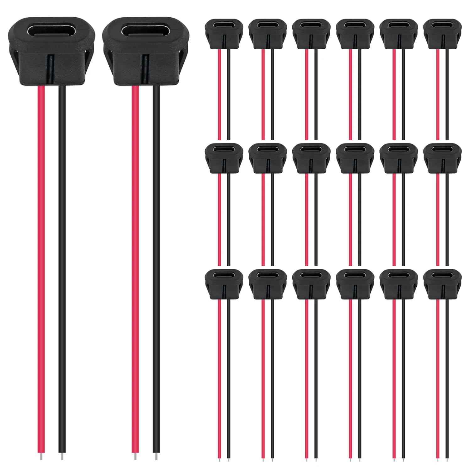 20PCS Type-C Female Chassis 2 Pin Type-C Female Socket Connector Waterproof Jack Female Charging Port with Card Buckle 3A USB-C