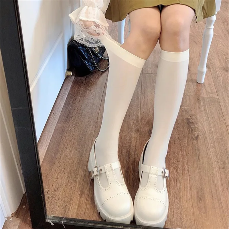 Milky White Calf Socks Japanese Style Jk Socks Women's Velvet over-the-Knee Stockings Slimming Black High Thigh Socks