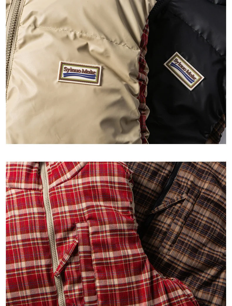 الشتاء مزدوجة الوجهين يمكن ارتداؤها الجلود منقوشة سترة الرجال النساء الشارع الشهير فضفاض السببية الدافئة القطن سترة مبطنة معطف سترات سترات