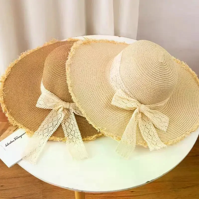 Women's Seaside Bow Beach Hat Oversize Straw Hat Women's Summer Sun Block Big Brim Hat Suitable For Sun Protection