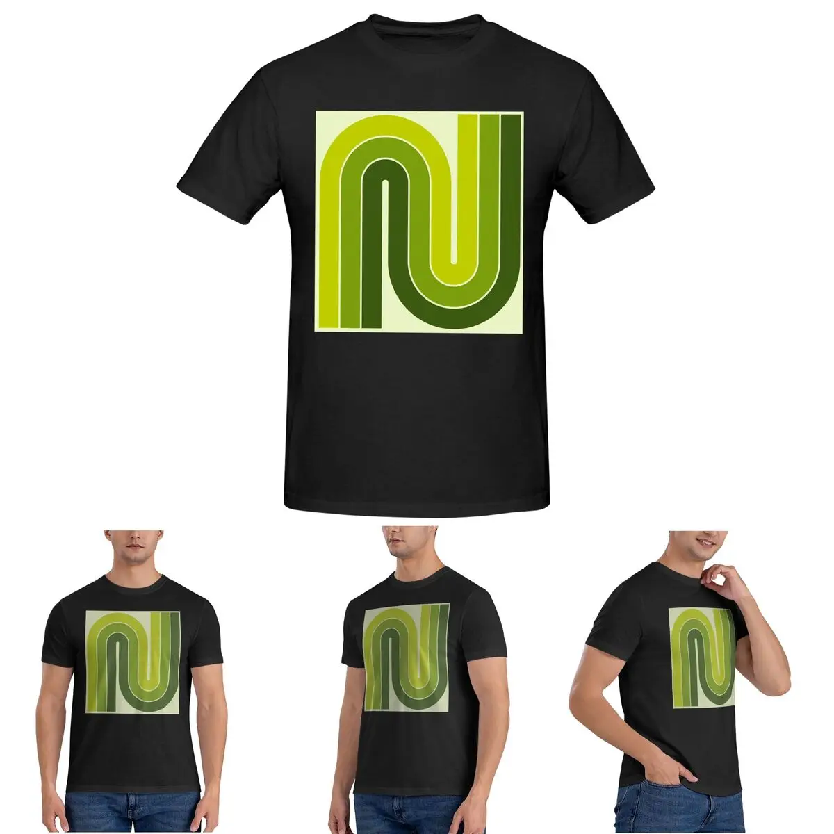 

Зеленая футболка с геометрическим двойным дизайном в стиле ретро для мужчин, хлопковые футболки, мужская летняя одежда с коротким рукавом и круглым вырезом, топы S-6XL