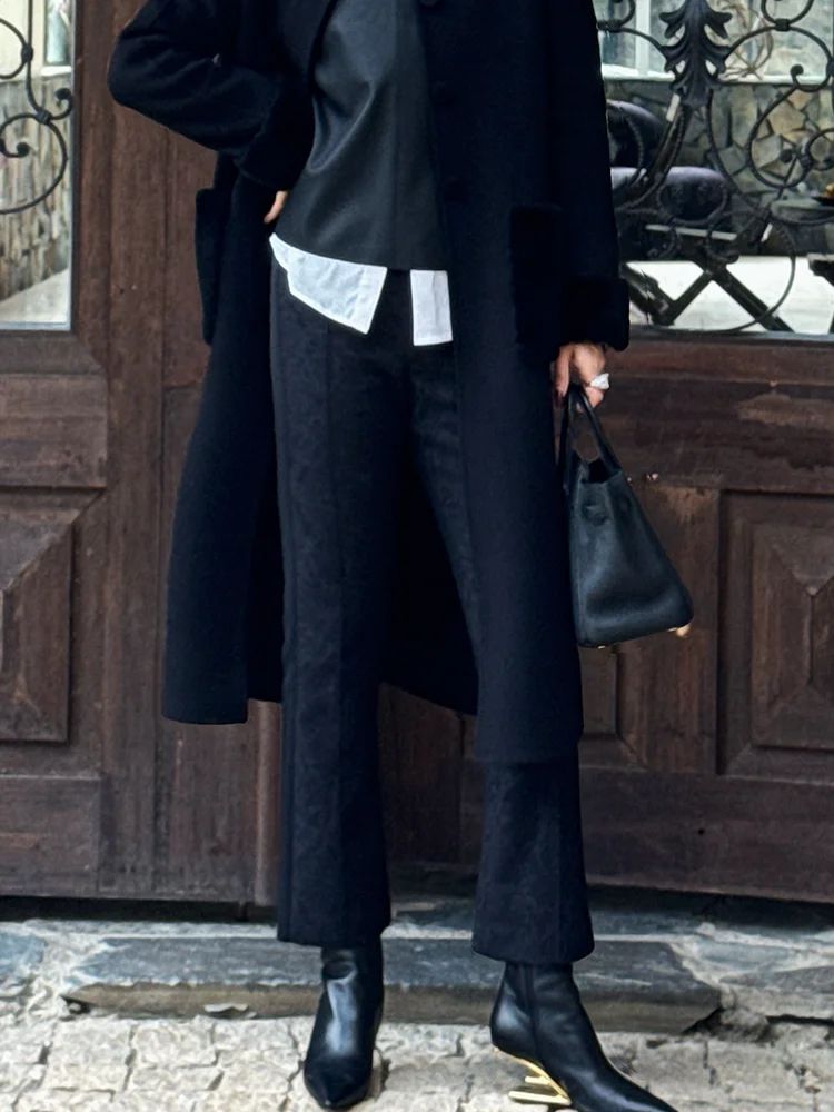 

Элегантные прямые шелковые брюки Ele Slimming из девяти частей с восточным дизайном, повседневные, женские, осень-зима