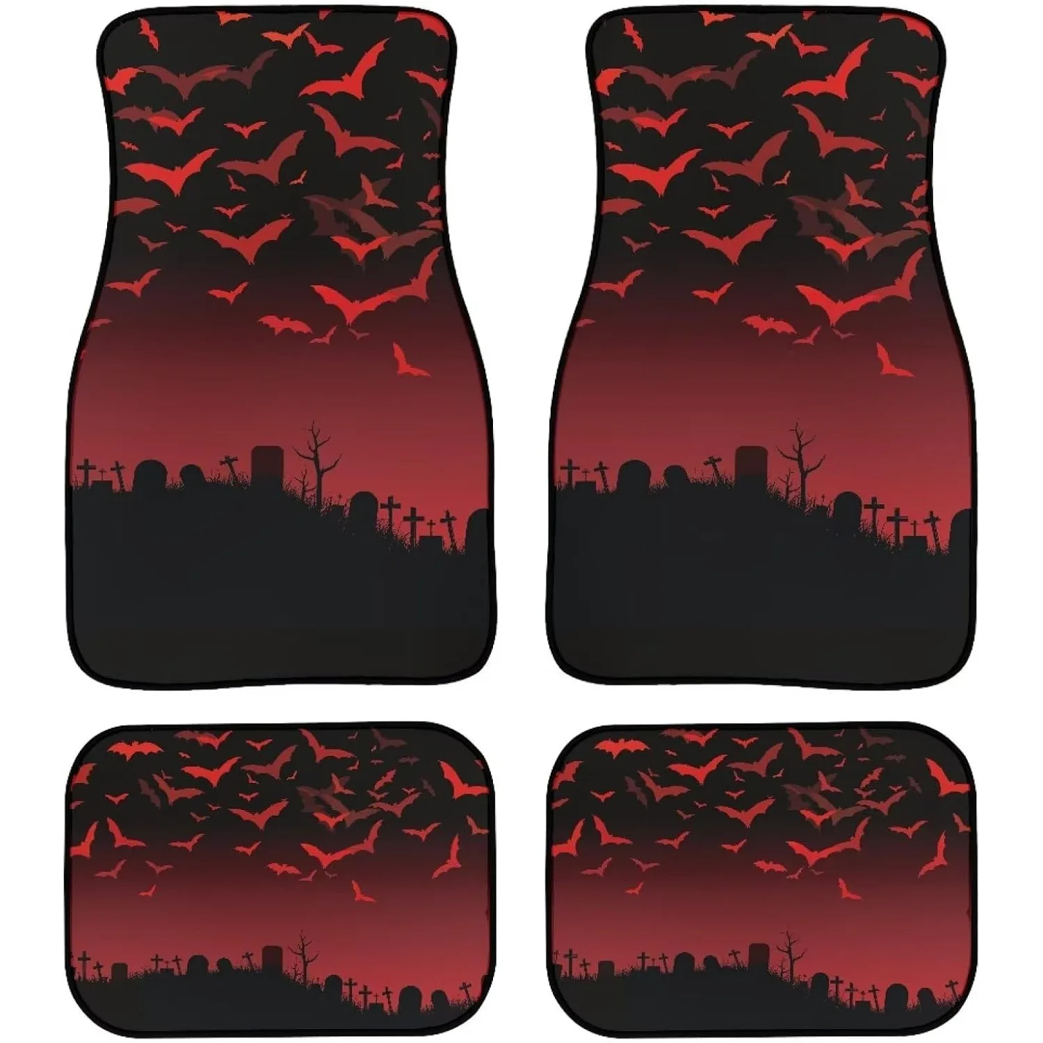 Red Bats Car Floor Mats For Both Men And Women, Perfect For Halloween. This 4pcs Set Includes Universal Front And Rear Carpet Ma