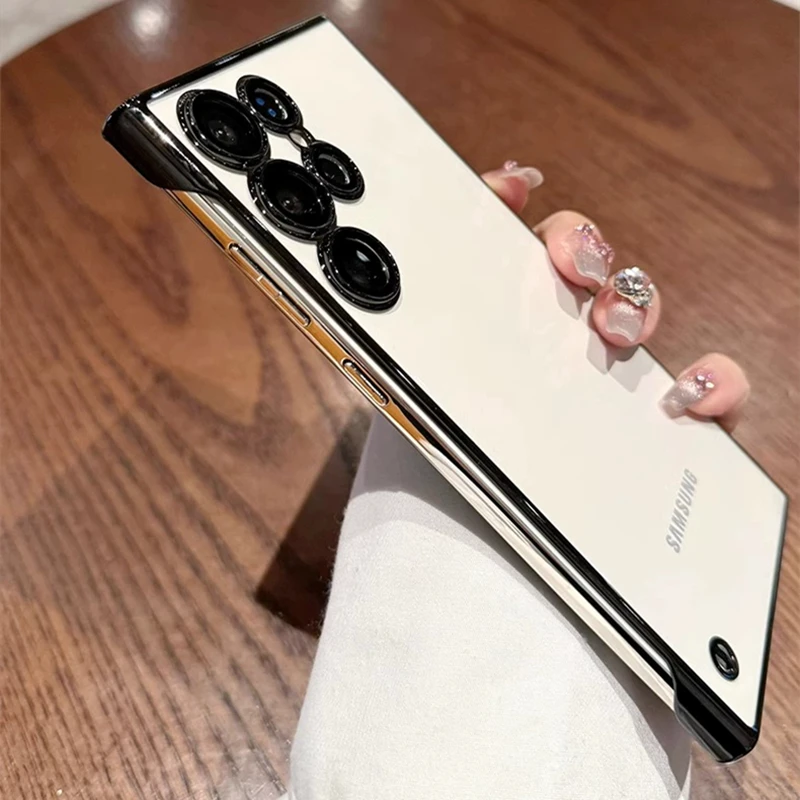 Luxury Plating Frameless Case For Samsung Galaxy S25 S24 Ultra S23 S22 Thin Transparent Camera Protection Shockproof Hard Cover - náhled 3