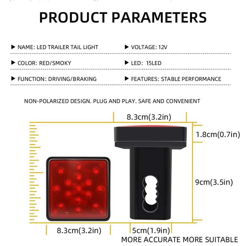 1pc Car taillight Trailer Truck Hitch Towing Receiver Cover Red 15-LED LED Tail/Brake Light For Truck SUV Trailer Brake Light