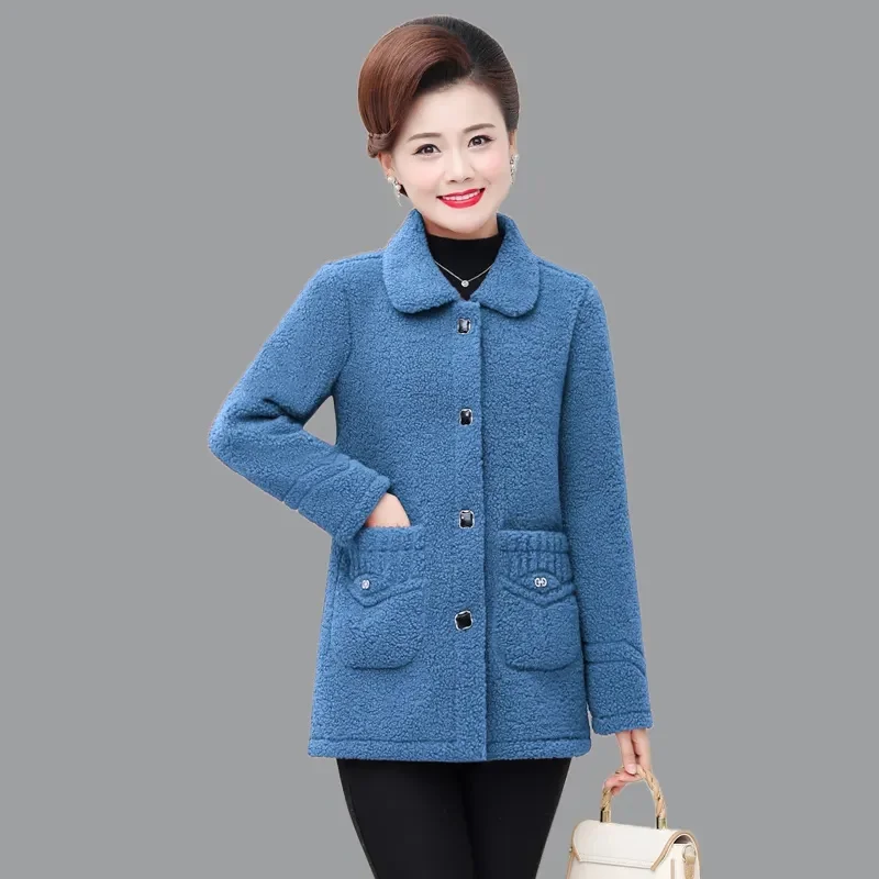 Middle Aged Women Lamb Wool Jacket 2023 New Winter Jacket Velvet Warm Cotton Clothes Parkas Female Grain Velvet Coats Outerwear