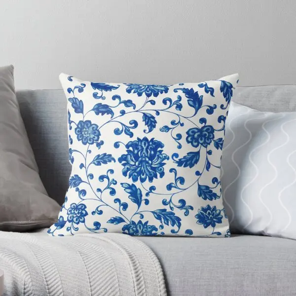 Vintage Blue And White Pattern  Printing Throw Pillow Cover Waist Fashion Bedroom Sofa Bed Pillows not include One Side