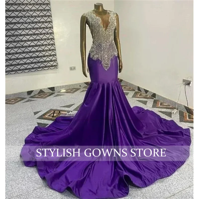 

Sparkly Beaded Crystals Mermaid Prom Dresses Glitter Rhinestone Stain Formal Evening Party Gown Women robes de soirée Customized