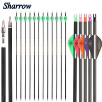 Archery Pure Carbon Arrows ID6.2mm Spine300 350 400 500 600 with 2'' Rubber Feather for Recuvre/Compound Bow Hunting Accessories