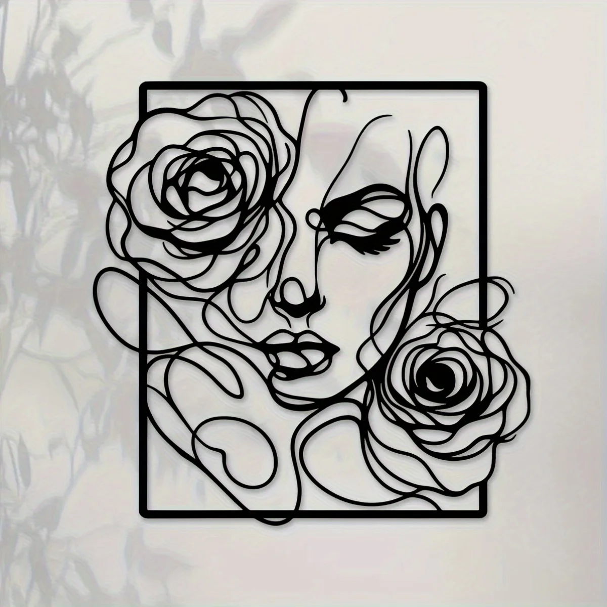 1 Piece of Metal Wall Decor Featuring a Female Face and Rose Pattern, Perfect for Beautifying Beauty Salons. This Modern Line Art Piece Adds a Touch of Beauty to Any Room. It Measures 15.75 X 15.51inch and Is a Great Gift for Moving, Weddings, and Christmas.