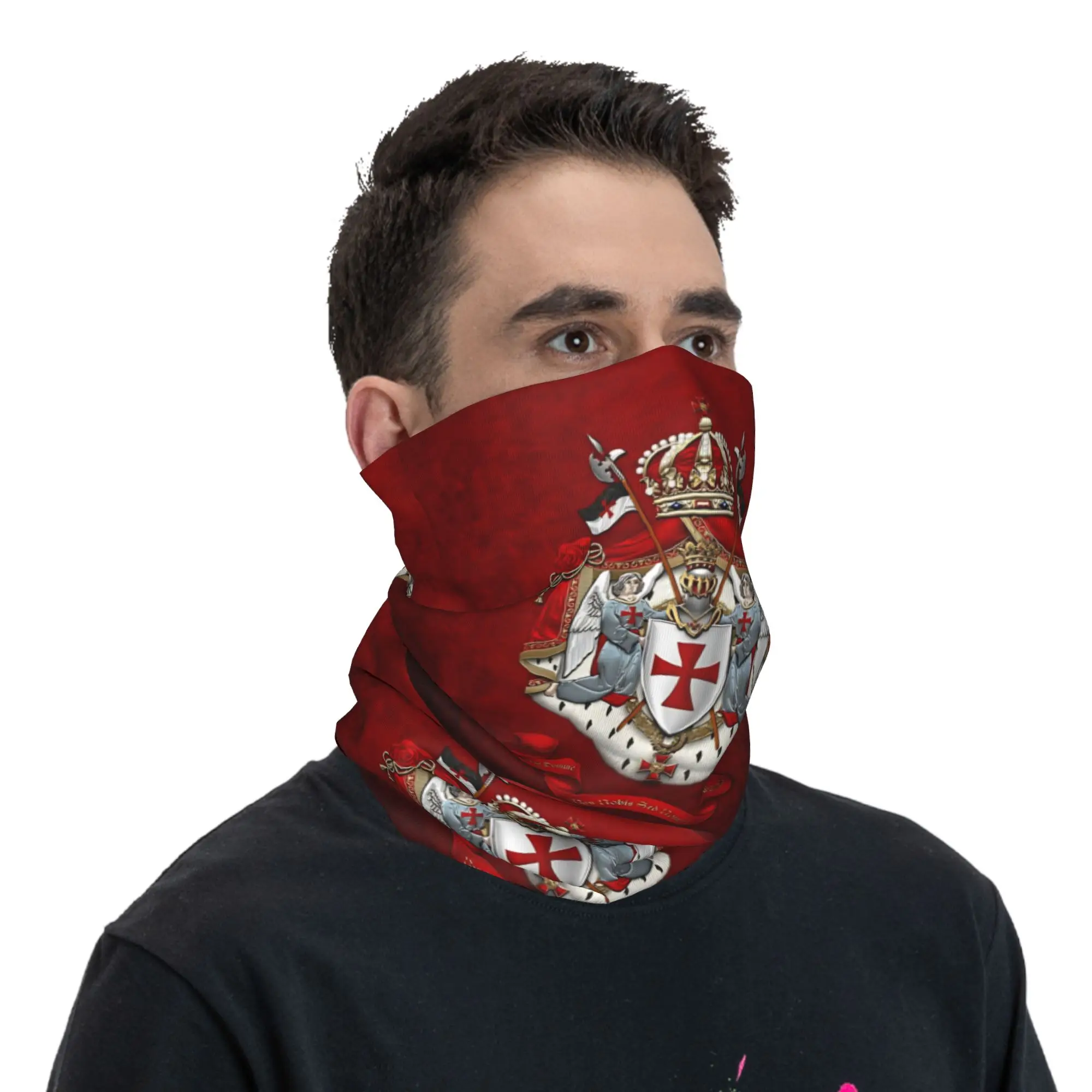 Knights Templar - Coat of Arms over Red Bandana  Fun Cycling Mask Protection Balaclava Custom DIY Seamless Soft Face Cover Mask
