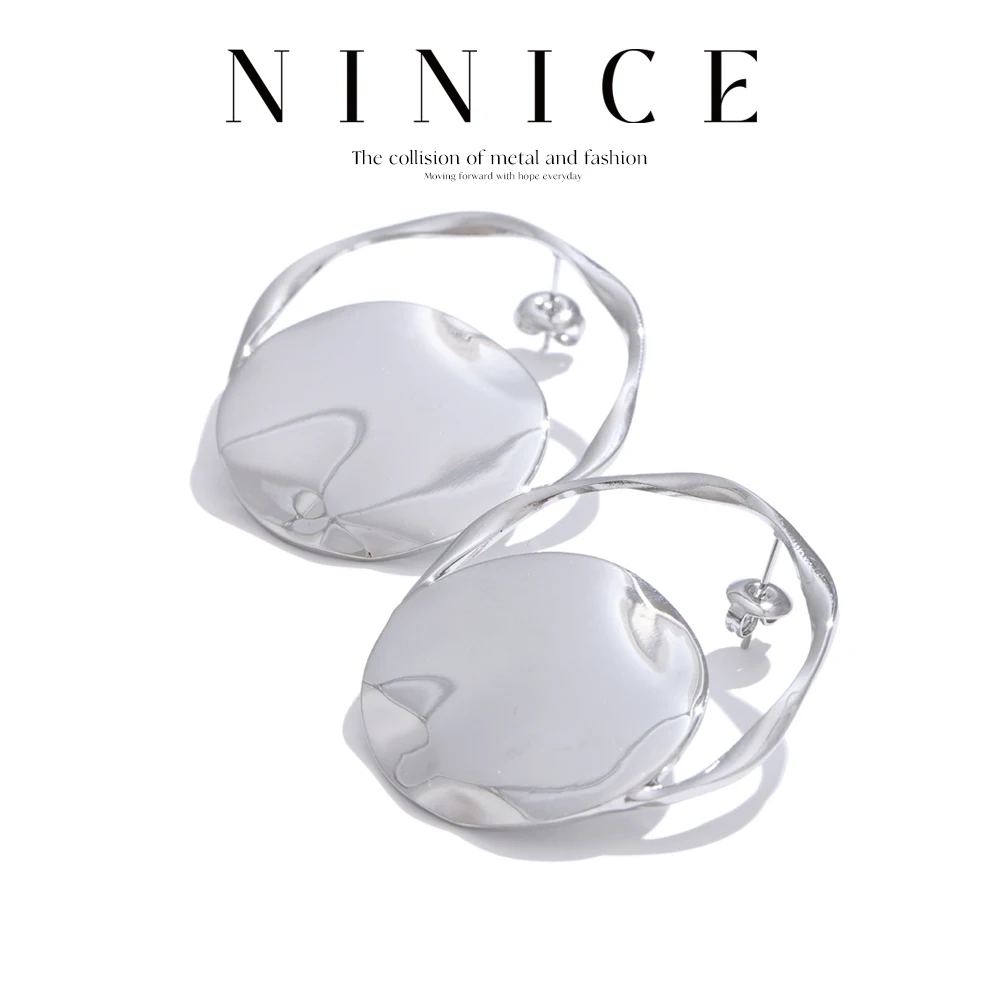 أقراط NiNice قلادة دائرية من الفولاذ المقاوم للصدأ مع تصميم عصري مبالغ فيه ومناسبة لهدايا الحفلات الجديدة #1