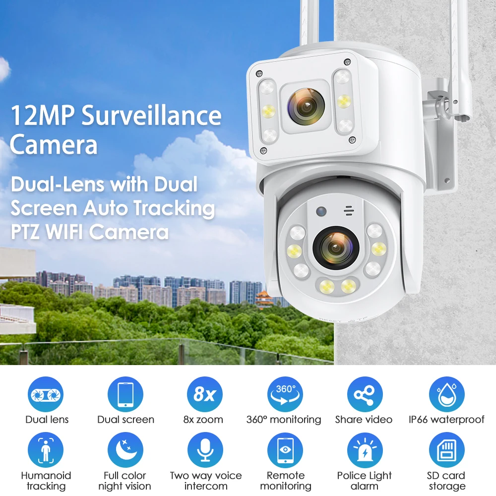 10MP PTZ IP-камера 8MP 4K Наружная двойная линза двойной экран 5G WIFI камера с ИИ слежением безопасности камера видеонаблюдения