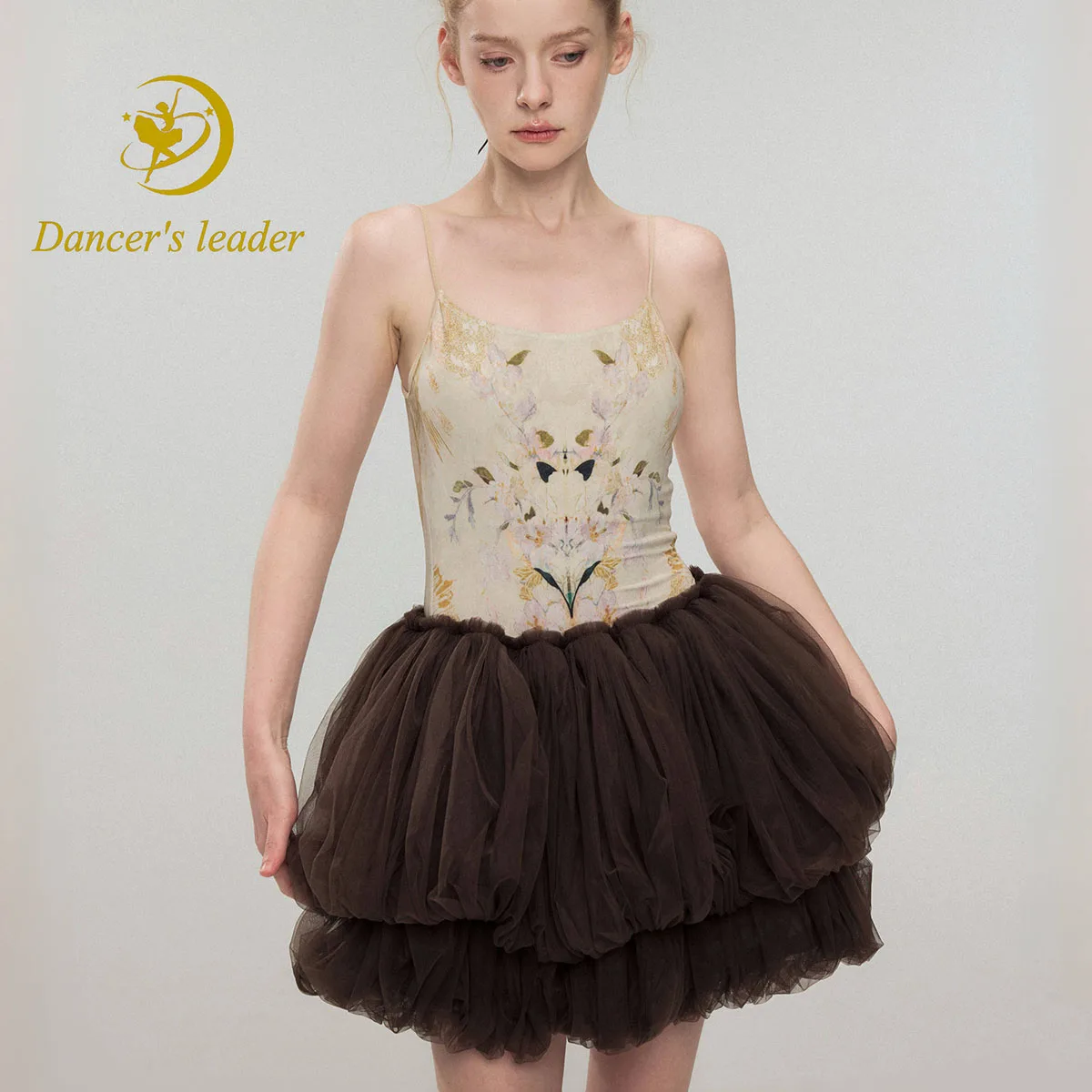 Ballet Jumpsuit With Plant Printing, Professional Adult Feminine Style, Slimming Dance Yoga Practice Suit