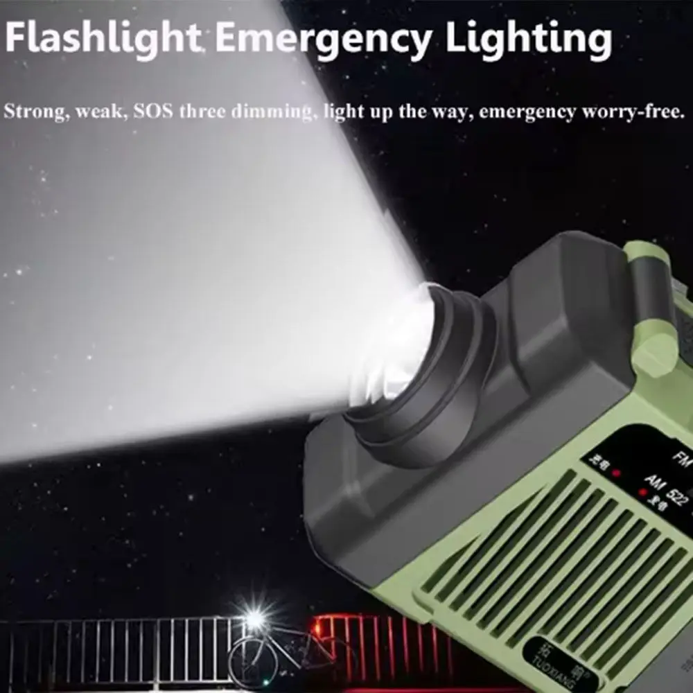 

With Flashlight Solar Power Emergency Radio Reading Light SOS Alarm Hand Crank Radio Multifunctional Power Bank AM/FM Radio