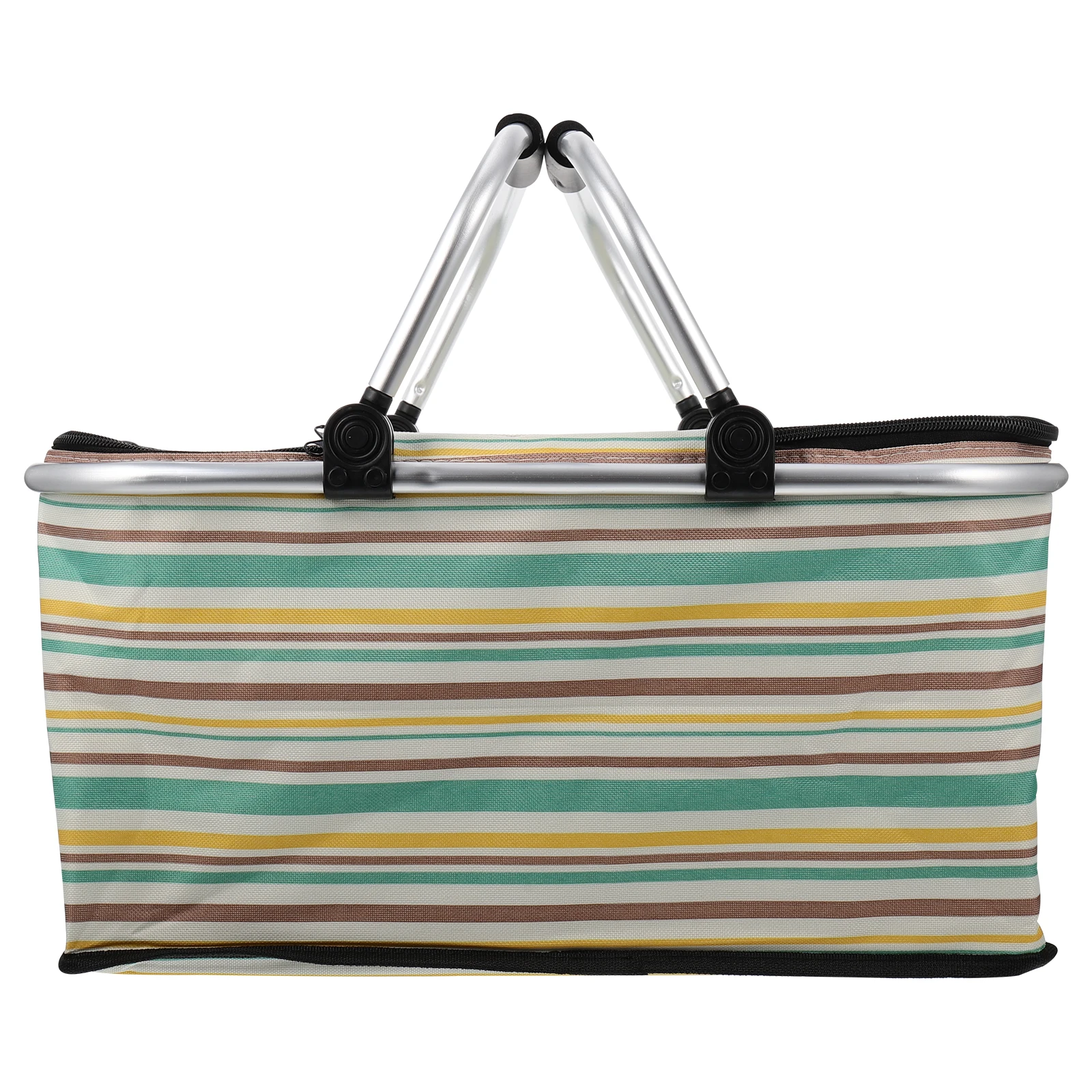 

Insulated Picnic Yellow Handle Baskets Striped Outdoor Shopping Grocery Handle Baskets Storage Container Fruit