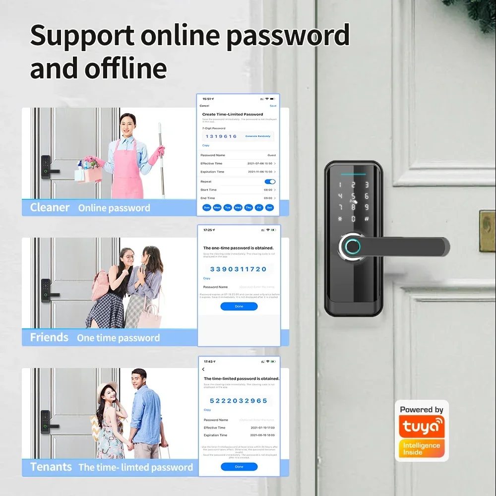 Tuya Wifi Biometric Fingerprint Card Password Key Smart Lock Electronic Keyless Entry Home Apartment App Smart Wooden Door Lock