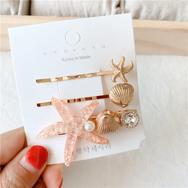 2024 INS Sea Star Acrylic Hair Clips For Women Girls Shell Pearl Metal Barrettes Hairpins Sweet Beach Headwear Hair Accessories